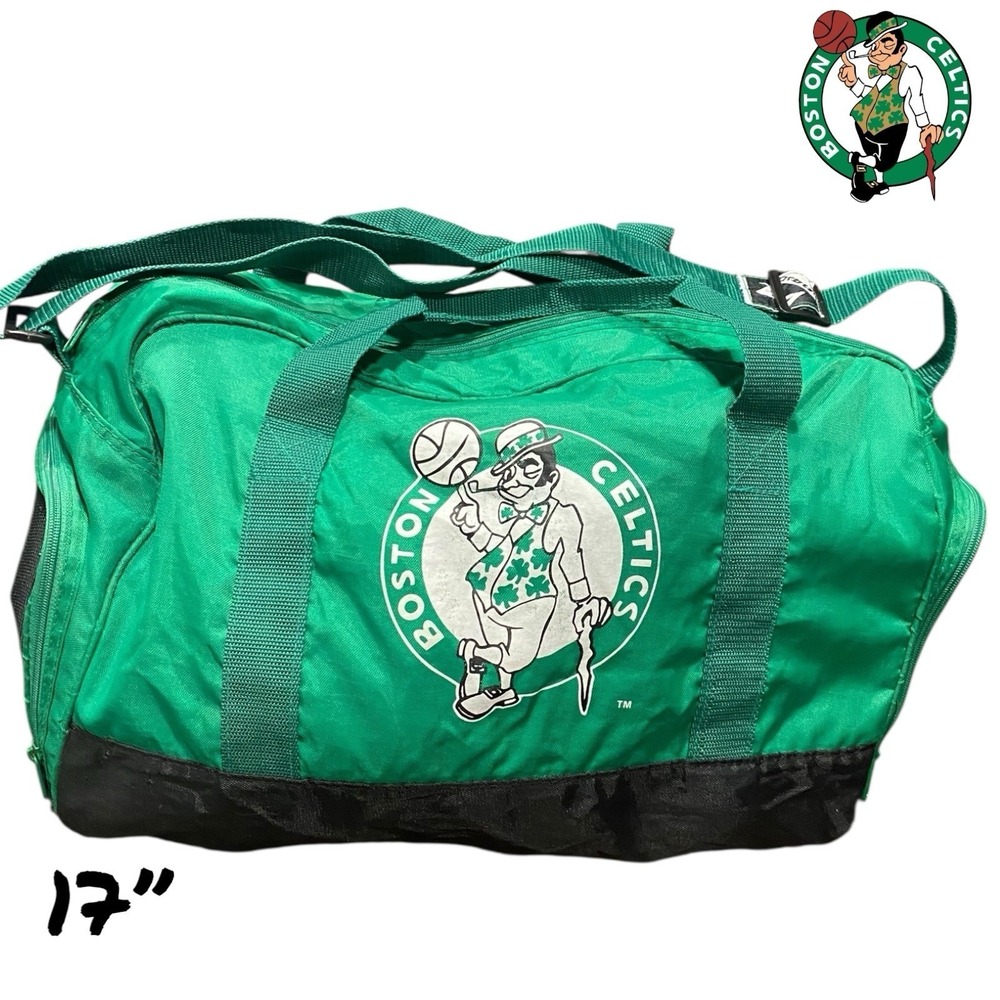Vintage 90s Boston Celtics Duffle Gym‎ Bag Green Adjustable Strap Logo 17" NBA